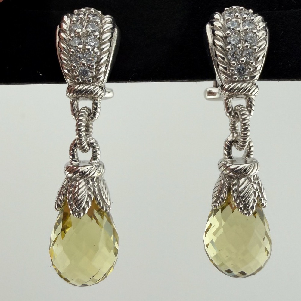 Judith Ripka Womens Sterling Silver Yellow Briolette CZ Drop Earrings 925 CZ